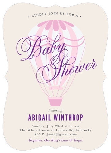 Personalised Baby Shower Party Invitations Pink Hot Air 