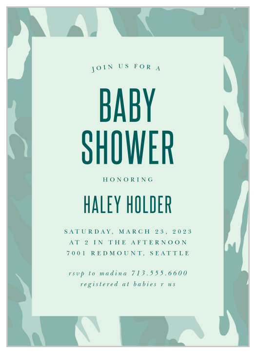 Pink camo baby shower fashion invitations