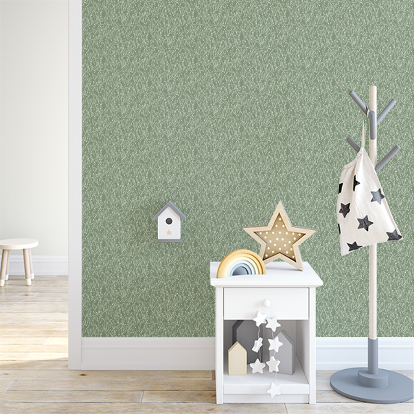 Green Vines Peel and Stick Wallpaper Sample - 19′′x19′′, PVC-Free