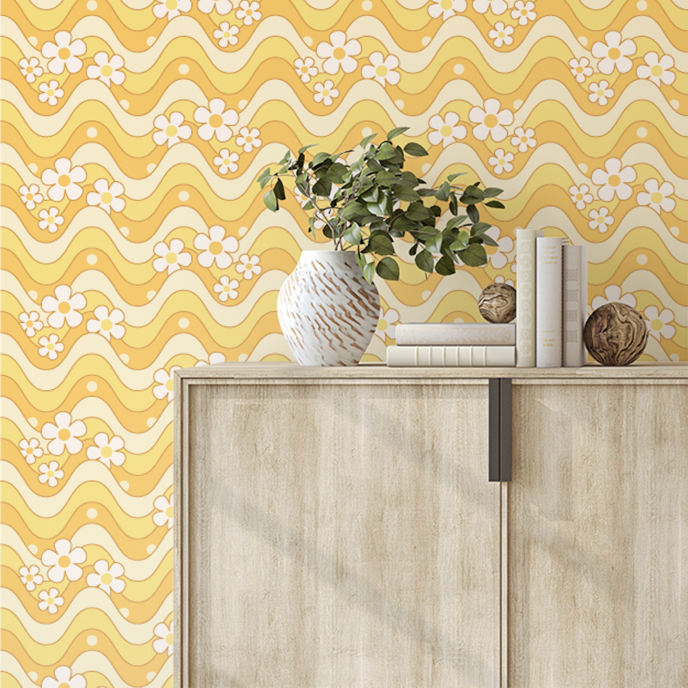 70s Retro Wavy Pattern Wallpaper ,Peel and Stick,Removable Wallpaper